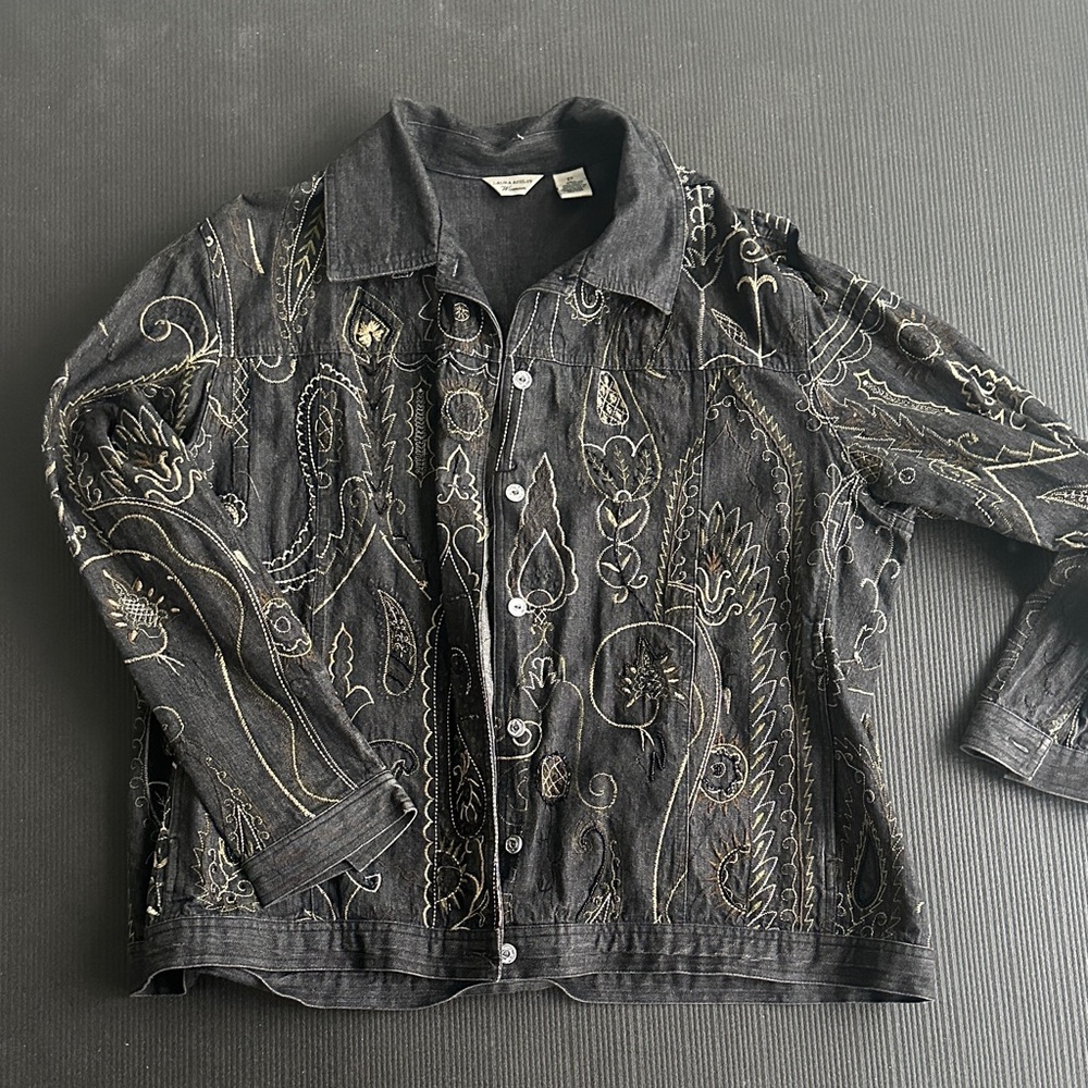Laura Ashley Black Jean Jacket with Gold Embroidery